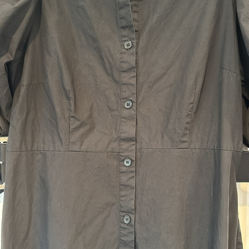 CQbyCQ Black Puff Sleeve Tiered Shirt Dress Button Down Belted Maxi - Picture 10 of 10